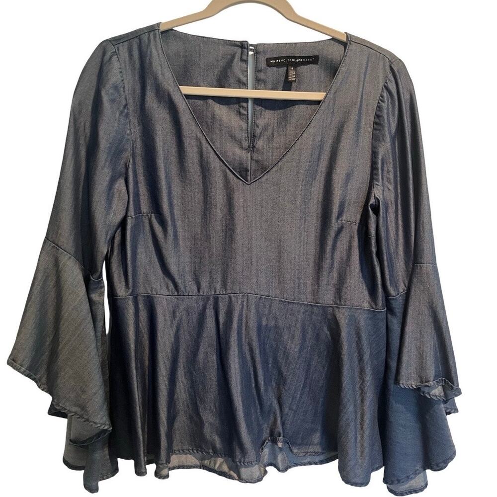 White House Black Market Chambray Peplum Top Size 4